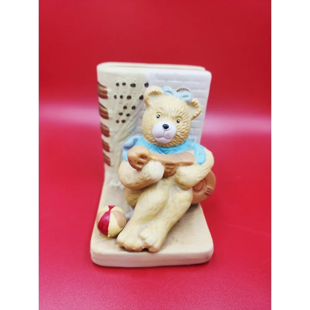 Teddy Bear Vintage Ceramic Bookends Boy Book‎ & Girl Music Shelf Decor Bear Set
